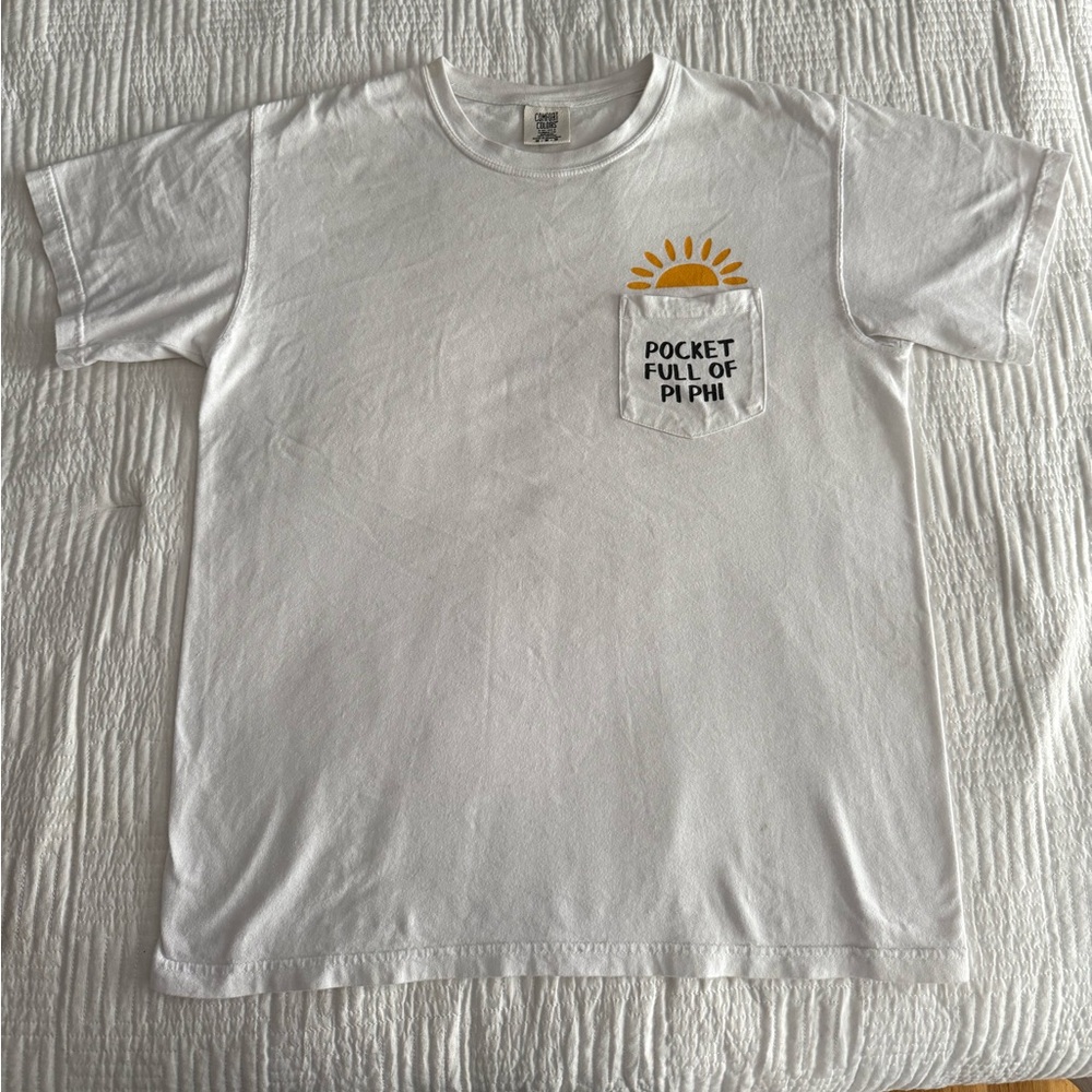 Comfort Colors White Pi Beta Phi T-Shirt with Pocket Full of Pi Phi Design